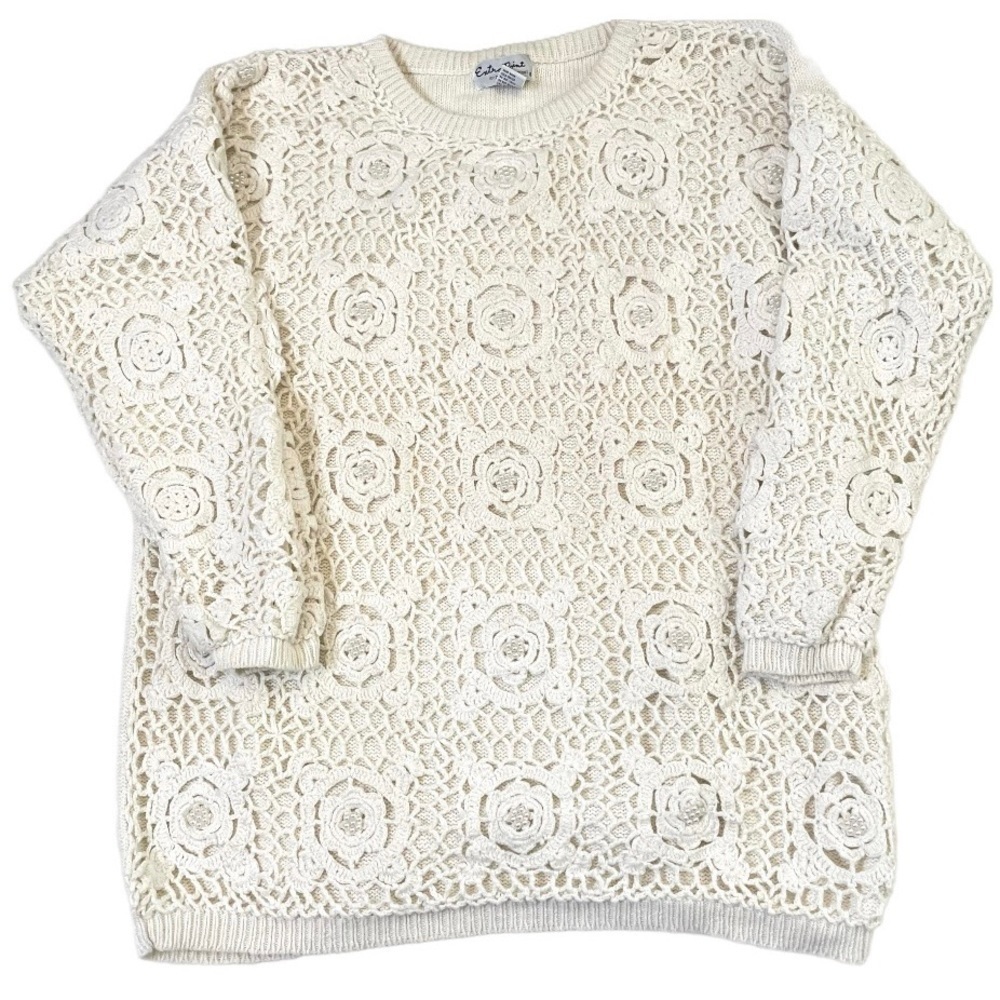 Y2K granny crochet overlay faux pearl accent sweater 2X